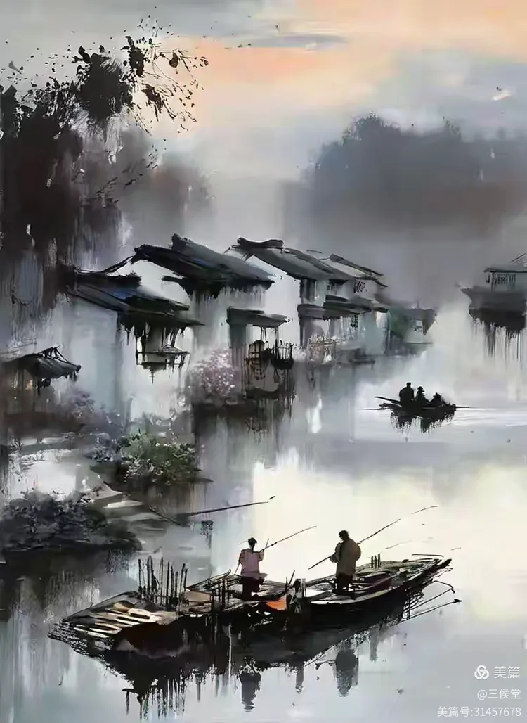 水彩画《烟雨江南》